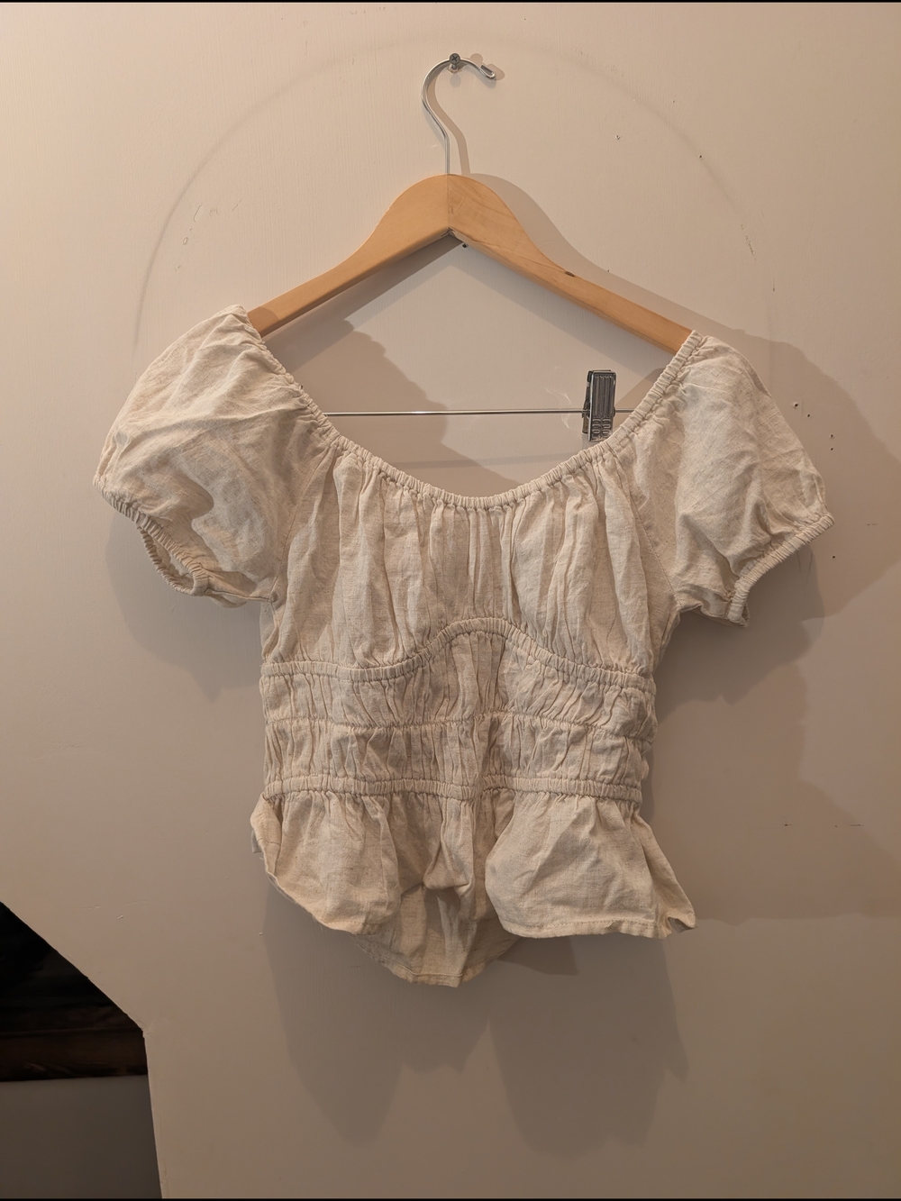 Women’s Cream Off-Shoulder Smocked Crop Top
